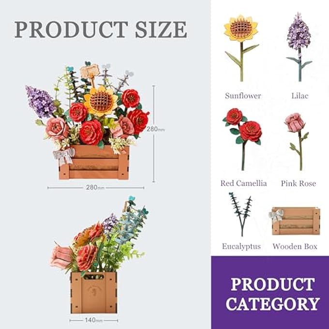 WOODEN 3D PUZZLE FLOWER BOX WOODEN FLOWER BOX ADULT FLORISTIC MODEL KIT TO BUILD ETERNAL FLOWERS HOME DECORATION CHRISTMAS AND BIRTHDAY ROMANTIC GIFT FOR HER/HIM - Image 2